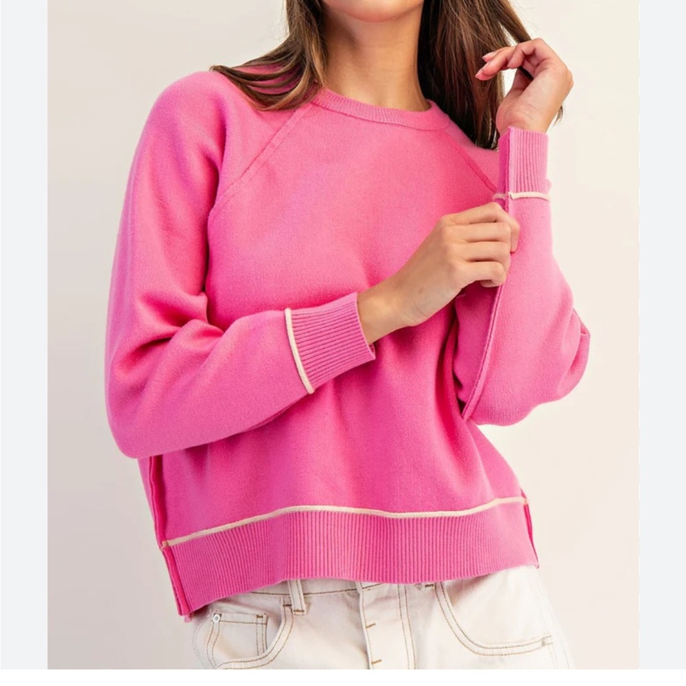 Pilcro Pink Crew Neck Sweater with Raglan Sleeves